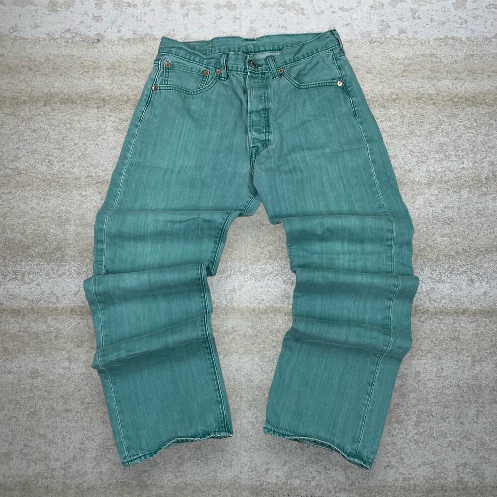 Vintage Y2K Levis Jeans 501 32x29 Regular Straight Leg Ocean Green Wash Denim - Picture 2 of 4